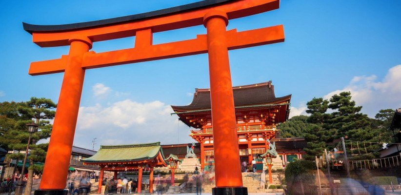 The vermilion torii gate at Fushimi Inari shrine in Kyoto, Japan